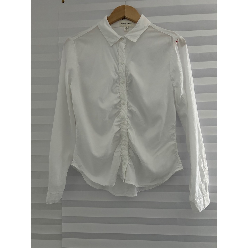Cloth & Stone White Ruched Front Tencel Lyocell Button‎ Down Shirt  M